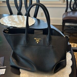 Prada Shoulder Bag Vitello Daino Black Shopping Tote